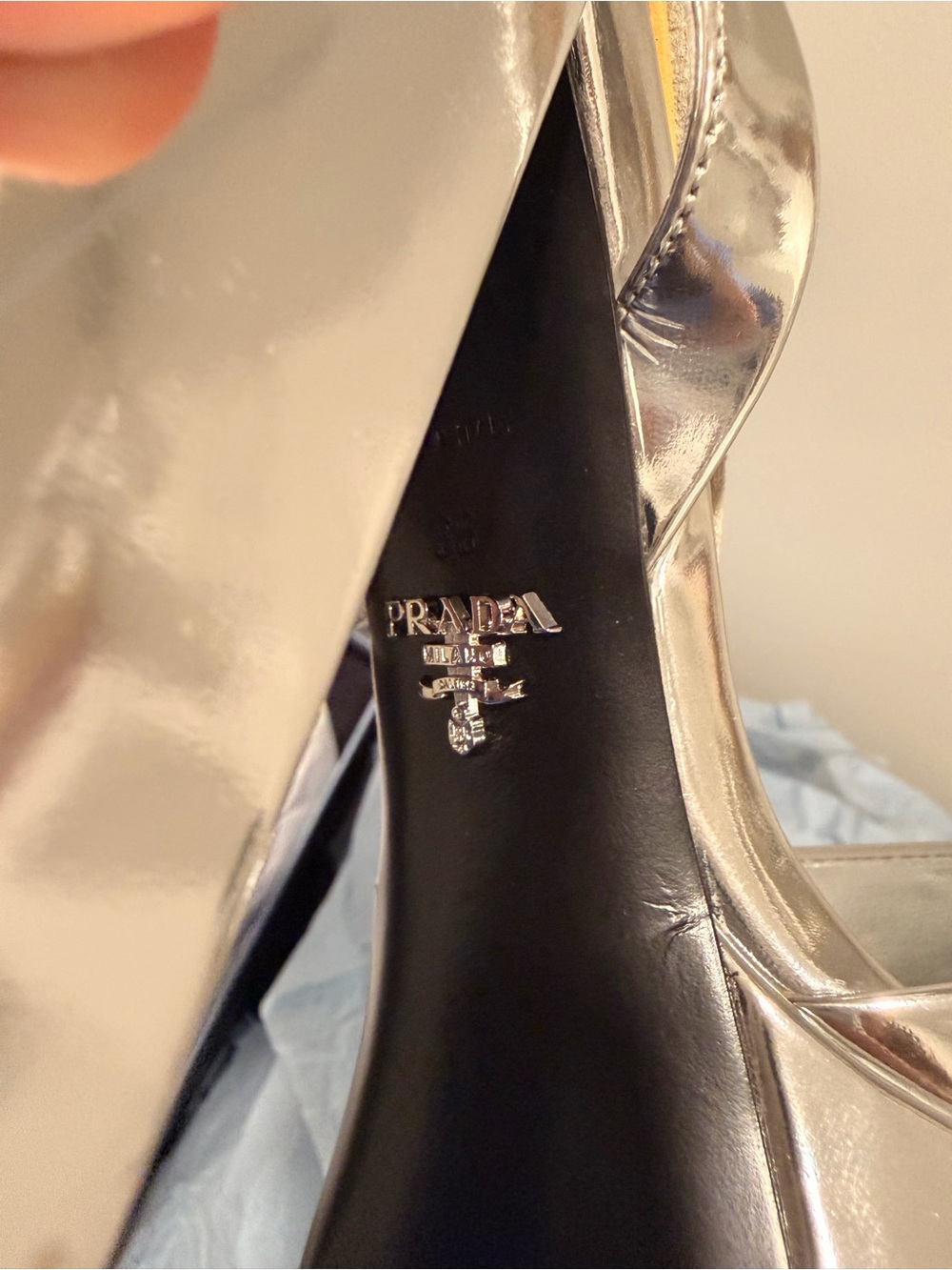 Prada Plateau Metallic Silver Peep-Toe Platform Pumps Size 6 - Picture 11 of 12